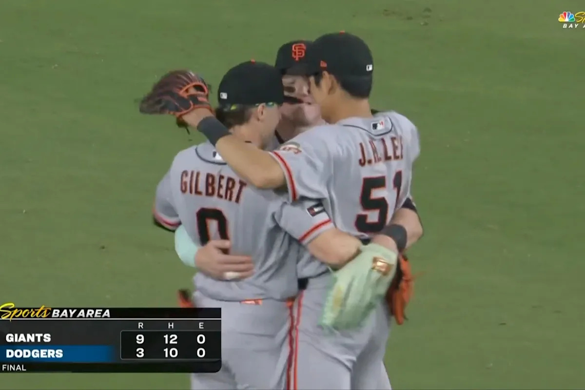 Giants outfielders’ bizarre thrusting celebration goes viral