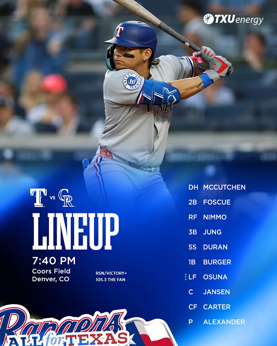 Texas Rangers @ Colorado Rockies (5.19.26) — McCurchen, Foscue, Nimmo, Jung, Duran, Burger, Osuna, Jansen, Carter, Alexander