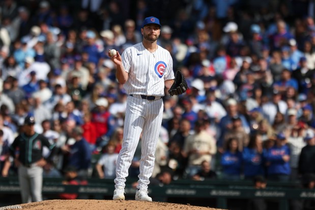 Chicago Cubs pitcher Corbin Martin (38) reacts after giving up a two-run home run in the ninth inning against the Arizona Diamondbacks at Wrigley Field on May 3, 2026. (Eileen T. Meslar/Chicago Tribune)
