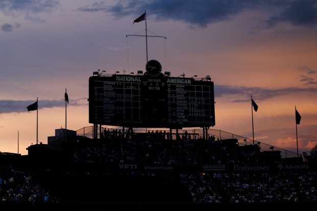 Fans sit in the bleachers before the Cubs play the Reds in the first inning at Wrigley Field May 4, 2026, in Chicago. (Armando L. Sanchez/Chicago Tribune)