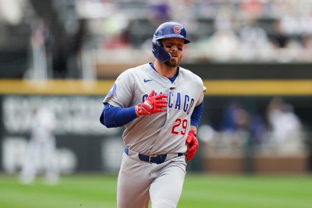 Chicago Cubs first baseman Michael Busch (29) rounds the bases after hitting a two-run home run during the first inning against the Chicago White Sox at Rate Field on May 17, 2026. (Eileen T. Meslar/Chicago Tribune)
