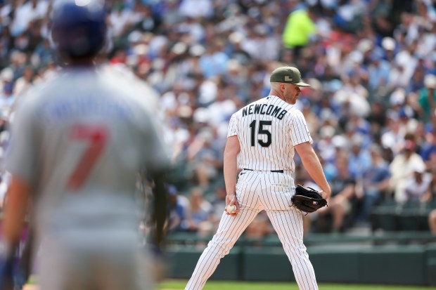 Chicago White Sox pitcher Sean Newcomb (15) pitches during the fourth inning against the Chicago Cubs at Rate Field on May 17, 2026. (Eileen T. Meslar/Chicago Tribune)