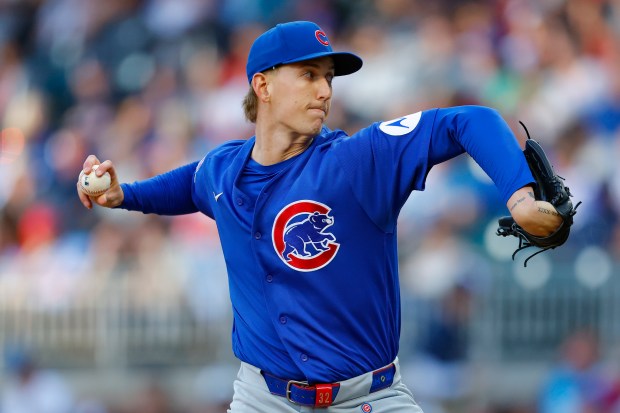Cubs starter Ben Brown delivers during the first inning against the Braves at Truist Park on May 14, 2026, in Atlanta. Brown allowed one hit in four scoreless innings in the Cubs' 2-0 win. (Todd Kirkland/Getty)