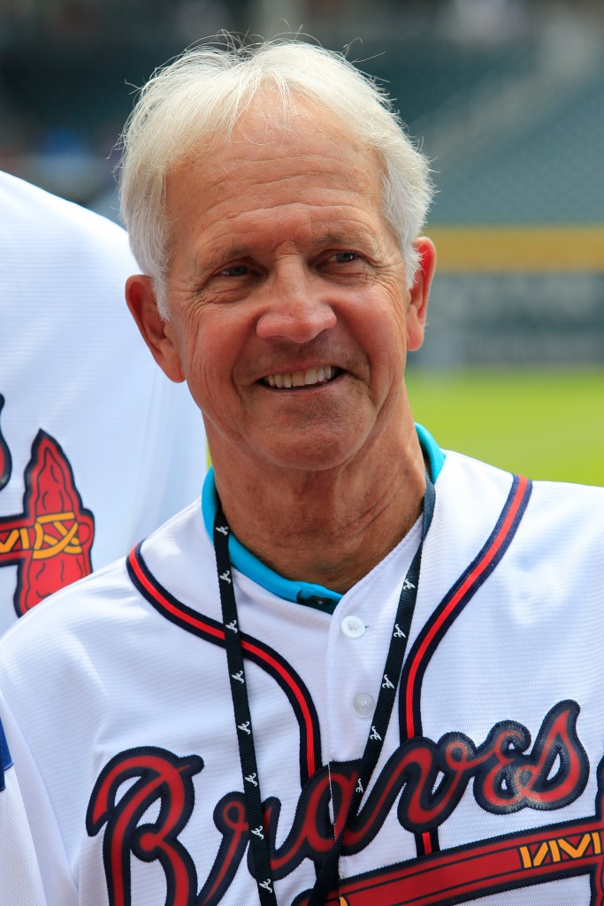 Braves Alumni Buzz Capra  prior to the MLB game between the Atlanta Braves and the Milwaukee Brewers on August 12, 2018 at SunTrust Park in Atlanta, GA.