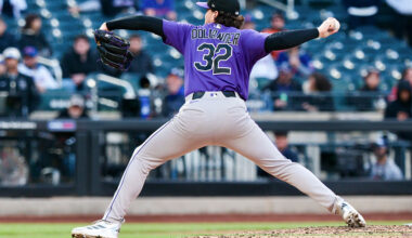 NEW YORK, NY - APRIL 26: Chase Dollander #32 of the Colorado Rockies pitches during the game between the Colorado Rockies and the New York Mets at Citi Field on Sunday, April 26, 2026 in New York, New York. (Photo by Michael Mooney/MLB Photos via Getty Images)