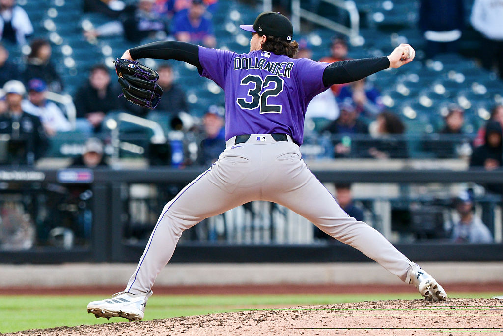 NEW YORK, NY - APRIL 26: Chase Dollander #32 of the Colorado Rockies pitches during the game between the Colorado Rockies and the New York Mets at Citi Field on Sunday, April 26, 2026 in New York, New York. (Photo by Michael Mooney/MLB Photos via Getty Images)