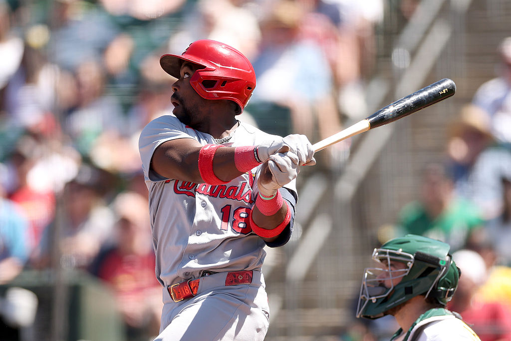 SACRAMENTO, CALIFORNIA - MAY 14: Jordan Walker #18 of the St. Louis Cardinals hits a double that scored a run against the Athletics during the ninth inning at Sutter Health Park on May 14, 2026 in Sacramento, California. (Photo by Ezra Shaw/Getty Images)