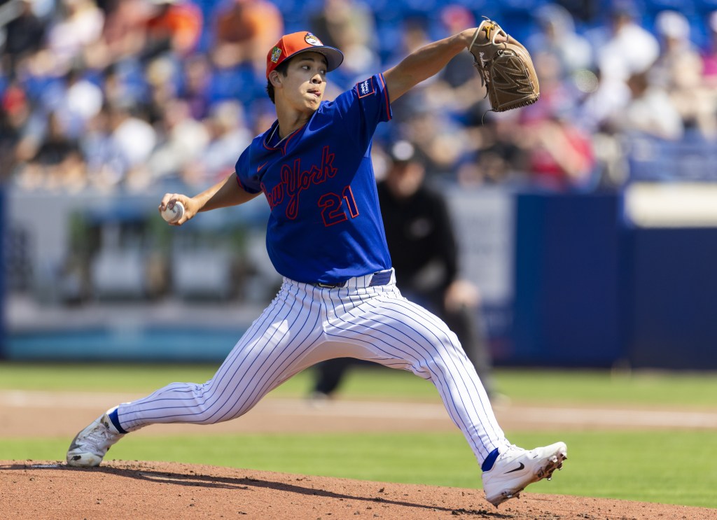 Mets rookie Jonah Tong, pitching in a game earlier in spring training, may get called up from the minors this week to start a game this weekend vs. the Marlins.