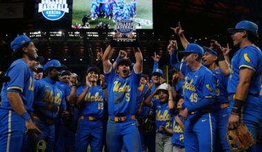 Mar 1, 2026; Arlington, TX, USA; UCLA Bruins against Mississippi State Bulldogs during the Amegy Bank College Baseball Series at Globe Life Field. Mandatory Credit: Dustin Safranek-Imagn Images