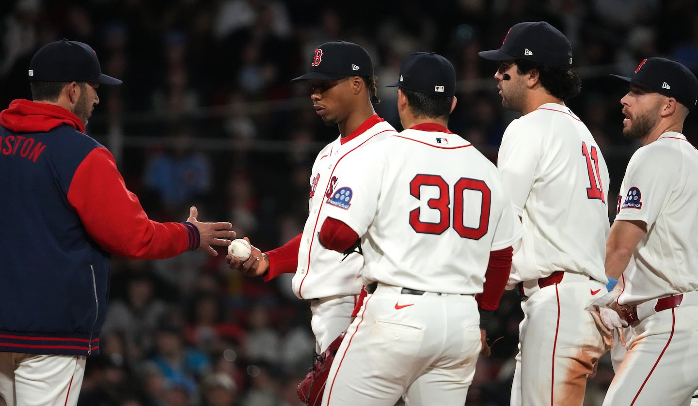 Brayan Bello leaves the game in the eighth inning after allowing one run on four hits in 6 1/3 innings.
