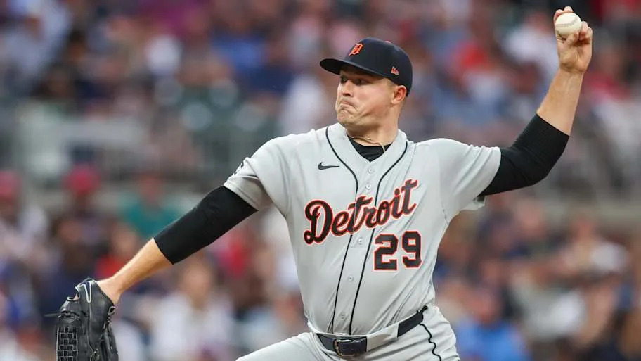 Detroit Tigers starting pitcher Tarik Skubal throws ball from left han