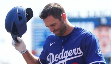 Los Angeles Dodgers outfielder Chris Taylor (3) reacts after an at bat against the San Francisco Giants during the first inning at Camelback Ranch-Glendale.