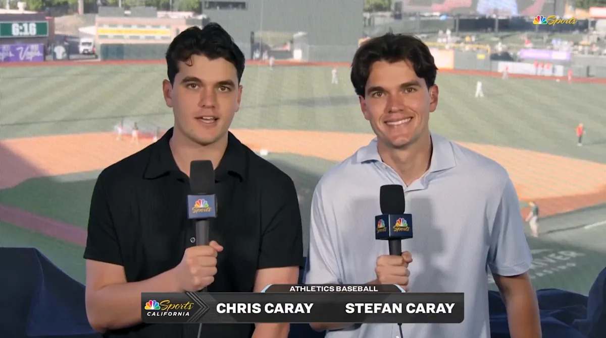 Chris and Stefan Caray make Athletics broadcast debut