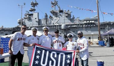 Angels's Zach Neto, Brent Suter honor military members during LA Fleet Week visit