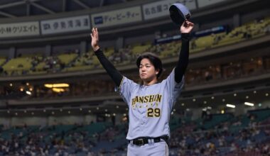 Hanshin Tigers left-hander Haruto Takahashi greets fans after pitching his third consecutive complete-game shutout in an away game against the Chunichi Dragons in Japan's Nippon Professional Baseball on the 6th. Captured from Hanshin Tigers Instagram - Seoul Economic Daily Sports News from South Korea