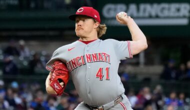 Cincinnati Reds starting pitcher Andrew Abbott throws against the Chicago Cubs during the first inning of a baseball game in Chicago, Tuesday, May 5, 2026. (AP Photo/Nam Y. Huh)