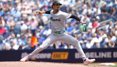 Marlins RHP Eury Pérez leaves after striking out 9 in 4 innings because of right hamstring spasm
