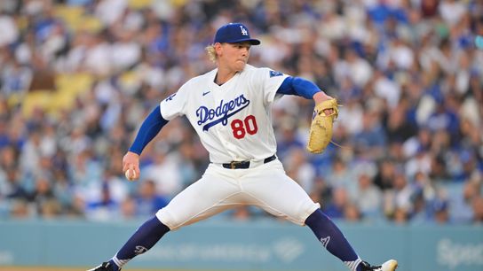 Los Angeles Dodgers pitcher Emmet Sheehan (80) pitches during the first inning against the Atlanta Braves at Dodger Stadium. Los Angeles Dodgers pitcher Emmet Sheehan (80) pitches during the first inning against the Atlanta Braves at Dodger Stadium.