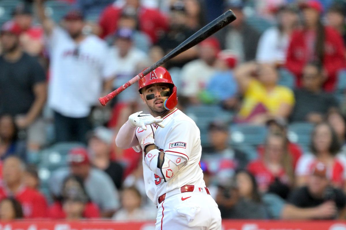 May 22, 2026; Anaheim, California, USA; Los Angeles Angels shortstop Zach Neto (9) flips his bat after hitting a leadoff solo home run during the first inning against the Texas Rangers at Angel Stadium. May 22, 2026; Anaheim, California, USA; Los Angeles Angels shortstop Zach Neto (9) flips his bat after hitting a leadoff solo home run during the first inning against the Texas Rangers at Angel Stadium.