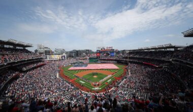 Apr 3, 2026; Washington, District of Columbia, USA; A general view of Opening Day at Nationals Park prior to the Nationals’ game against the Los Angeles Dodgers. Mandatory Credit: Geoff Burke-Imagn Images