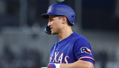 May 6, 2026; Bronx, New York, USA; Texas Rangers shortstop Corey Seager (5) reacts after hitting an RBI single during the fourth inning against the New York Yankees at Yankee Stadium. Mandatory Credit: Vincent Carchietta-Imagn Images