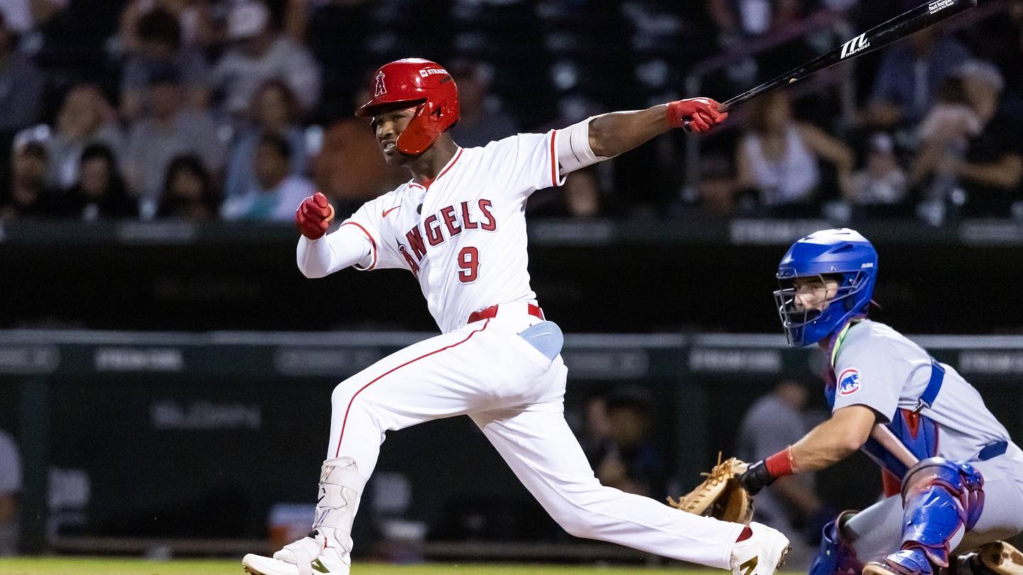 Mesa, AZ, USA; Los Angeles Angels outfielder Raudi Rodriguez during the Arizona Fall League Fall Stars Game at Sloan Park. Mandatory Credit: Mark J. Rebilas-Imagn Images