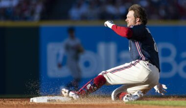 Jun 12, 2026: Cleveland Guardians first baseman Rhys Hoskins (8) slides safely into second base for a double during the second inning against the Detroit Tigers at Progressive Field.