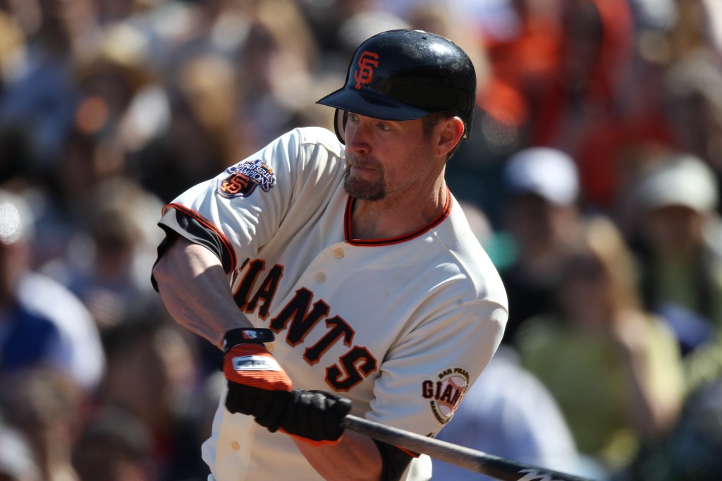 Aubrey Huff of the San Francisco Giants batting.