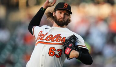 Baltimore Orioles starting pitcher Brandon Young delivers during the third inning of a baseball game against the New York Yankees, Monday, May 11, 2026, in Baltimore. (AP Photo/Stephanie Scarbrough)