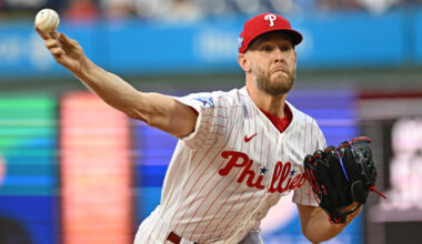 Philadelphia Phillies pitcher Zack Wheeler (45) throws a pitch against the Athletics during the second inning at Citizens Bank Park.