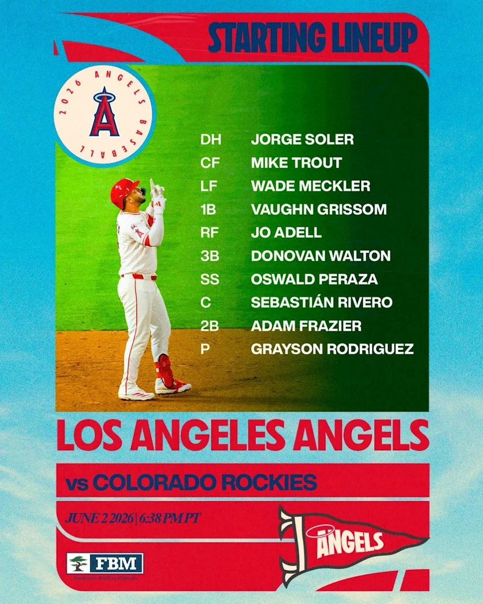 Colorado Rockies @ Los Angeles Angels (6.2.26) Soler, Trout, Meckler, Grissom, Adell, Walton, Peraza, Romero, Frazier, Rodriguez