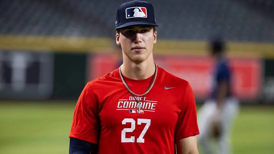 Freedom High School outfielder Griffin Burkholder during the MLB Draft Combine at Chase Field.