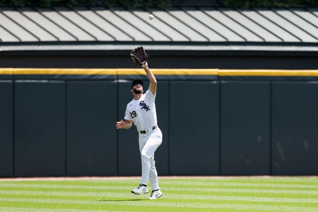 Chicago White Sox center fielder Tristan Peters (29) catches a pop-up in the first inning against the Detroit Tigers at Rate Field on May 31, 2026. (Eileen T. Meslar/Chicago Tribune)