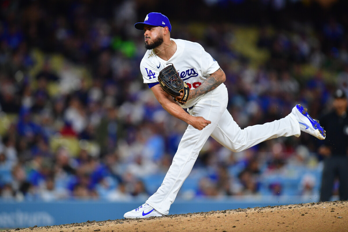 May 26, 2026; Los Angeles, California, USA; Los Angeles Dodgers pitcher Jonathan Hernandez (29) throws against the Colorado Rockies during the seventh inning at Dodger Stadium. Mandatory Credit: Gary A. Vasquez-Imagn Images