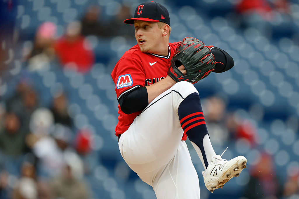 CLEVELAND, OHIO - APRIL 5: Parker Messick #77 of the Cleveland Guardians throws a pitch in the second inning during game two of a doubleheader against the Chicago Cubs at Progressive Field on April 5, 2026 in Cleveland, Ohio. (Photo by Brandon Sloter/IOS/Getty Images)