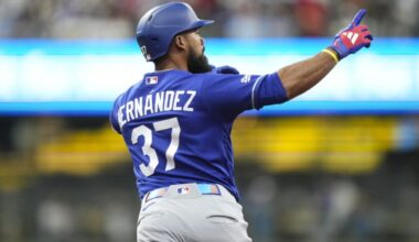 May 23, 2026; Milwaukee, Wisconsin, USA; Los Angeles Dodgers left fielder Teoscar Hernandez (37) celebrates while rounding the bases after hitting a home during the fourth inning against the Milwaukee Brewers at American Family Field. Mandatory Credit: Jeff Hanisch-Imagn Images