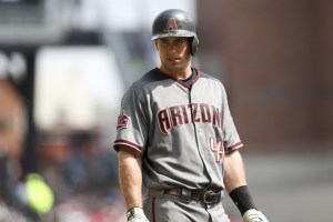 Jul 14, 2018; Atlanta, GA, USA; Arizona Diamondbacks first baseman Paul Goldschmidt (44) on third base against the Atlanta Braves in the first inning at SunTrust Park. Mandatory Credit: Brett Davis-USA TODAY Sports