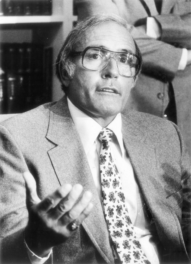 Broadcaster Jimmy Piersall discusses his firing by Sportsvision on April 6, 1983. (Jerry Tomaselli/Chicago Tribune.