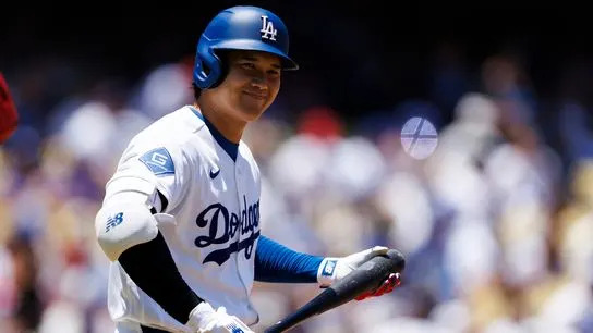 Shohei Ohtani #17 of the Los Angeles Dodgers during the game against the Los Angeles Angels at Dodger Stadium on June 7, 2026 in Los Angeles, California.