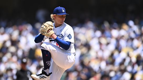 Los Angeles Dodgers pitcher Emmet Sheehan (80) goes into the windup against the Baltimore Orioles during the third inning at Dodger Stadium. 