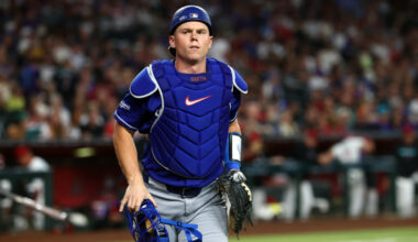 Jun 1, 2026; Phoenix, Arizona, USA; Los Angeles Dodgers catcher Will Smith against the Arizona Diamondbacks at Chase Field. Mandatory Credit: Mark J. Rebilas-Imagn Images