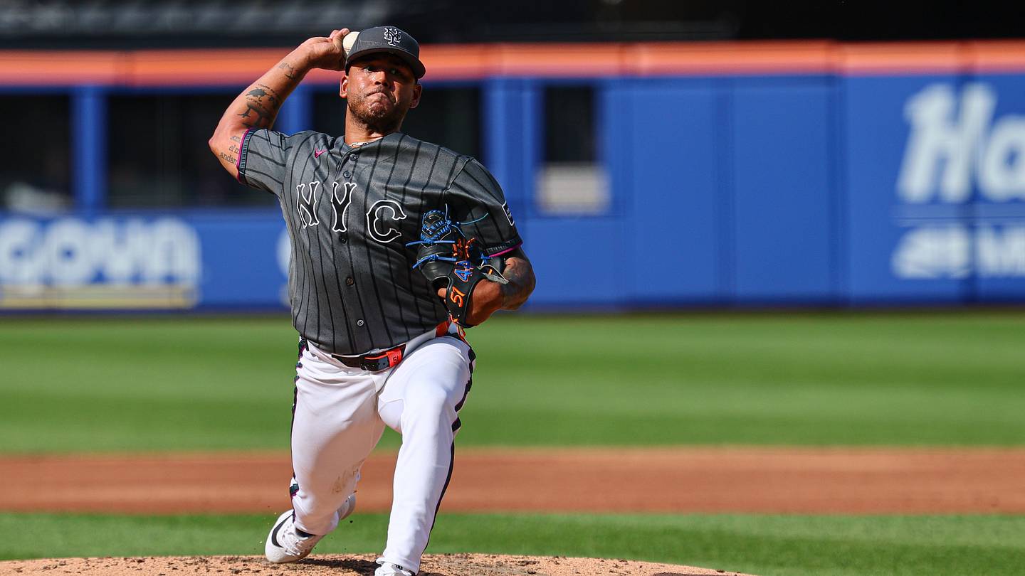 Jul 11, 2026; New York City, New York, USA;  New York Mets pitcher Freddy Peralta (51) delivers a pitch during the third inning against the Boston Red Sox at Citi Field. Mandatory Credit: Vincent Carchietta-Imagn Images