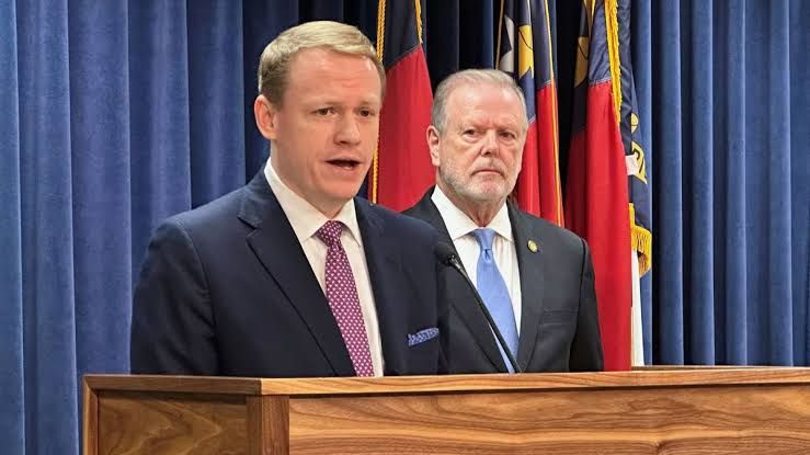 North Carolina House Speaker Destin Hall, right, and North Carolina Senate leader Phil Berger, right.