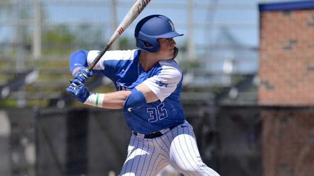 Hunter Goodman bats during a Tulane at Memphis NCAA baseball game on Tuesday, April 20, 2019 in Memphis, Tenn. (AP Photo/Brandon Dill)