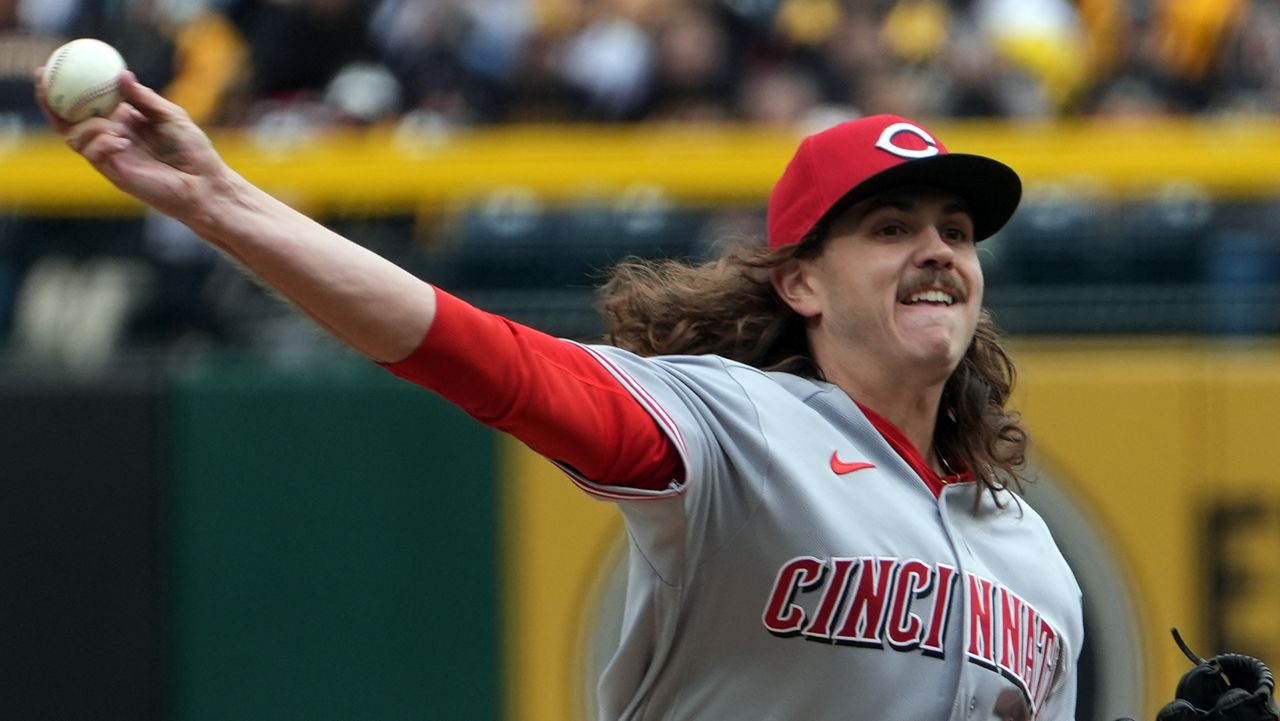 Cincinnati Reds pitcher Rhett Lowder delivers a pitch against the Pittsburgh Pirates in the first inning of a baseball game in Pittsburgh, Saturday, May 2, 2026.