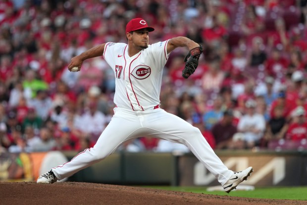 Cincinnati Reds pitcher Julian Garcia, making his major-league debut, delivers during the fifth inning of a baseball game against the Milwaukee Brewers, Tuesday, June 23, 2026, in Cincinnati. (AP Photo/Kareem Elgazzar)