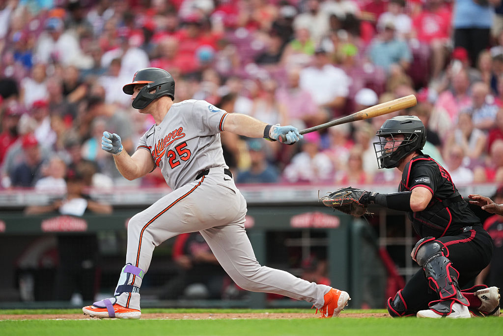 CINCINNATI, OHIO - JULY 03: Pete Alonso #25 of the Baltimore Orioles bats during a baseball game against the Cincinnati Reds at Great American Ball Park on July 03, 2026 in Cincinnati, Ohio. (Photo by Jeff Dean/Getty Images)