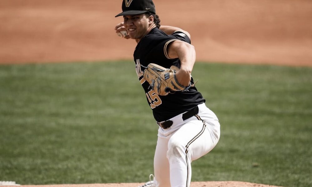 Philadelphia Phillies' right-handed pitching prospect Cody Bowker during his time at Vanderbilt. Image courtesy of vandyboys' Instagram account.