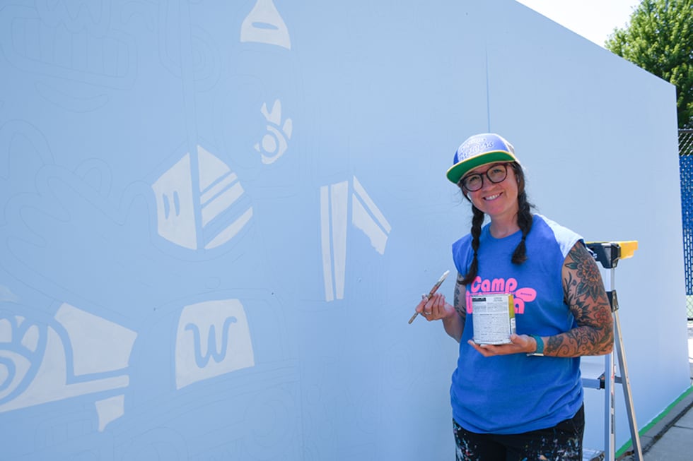 The mural is a collaboration with Visit Fitchburg and Madison-based artist Emily Balsley.