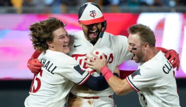 Lewis hits walk-off triple off Lange as Twins rally past Royals 3-2